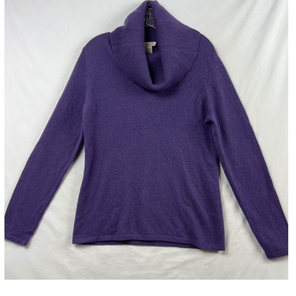 Vertical Design Sweater Womens XL Purple 100% Cashmere Cowl Neck 2-Ply Knit Top